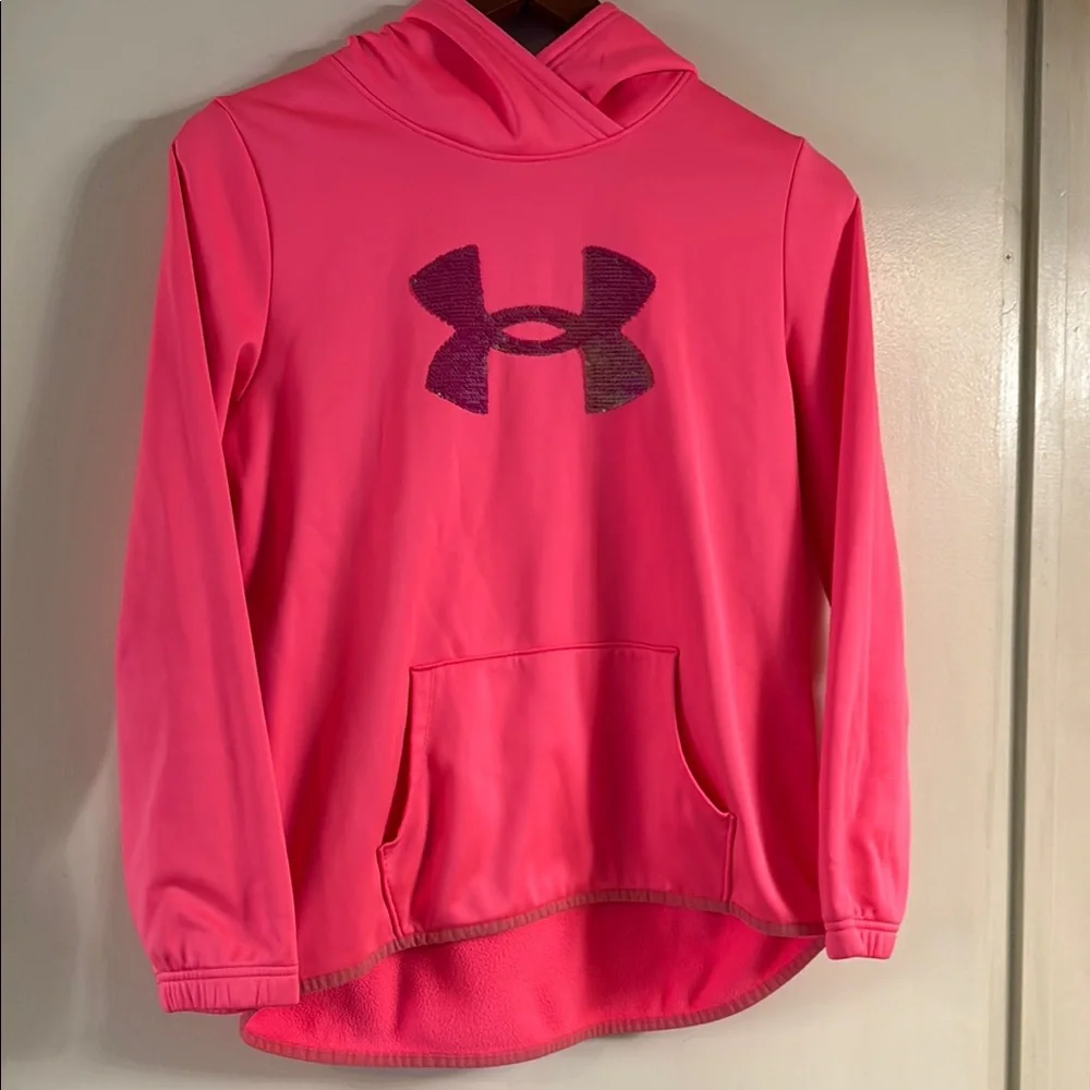 Under Armour Pink Hoodie Sweatshirt Athletic Fit Girls Size Youth XL
